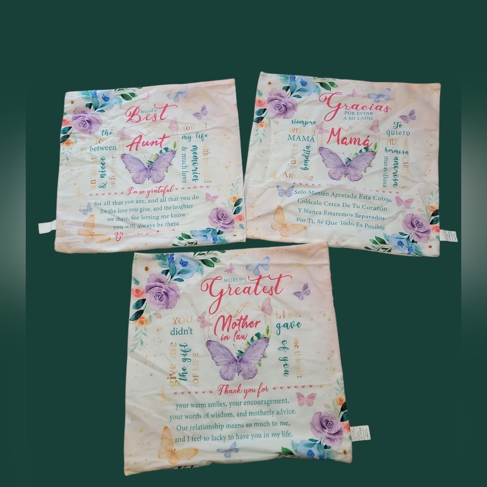 Floral Sentiment Pillow Covers Aunt Mama Mother In Law 3 Total 18x18 Size New